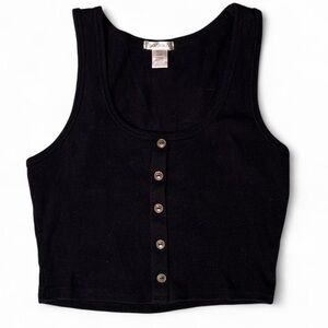 Black Ribbed Button-Up Cropped/Tank Top
